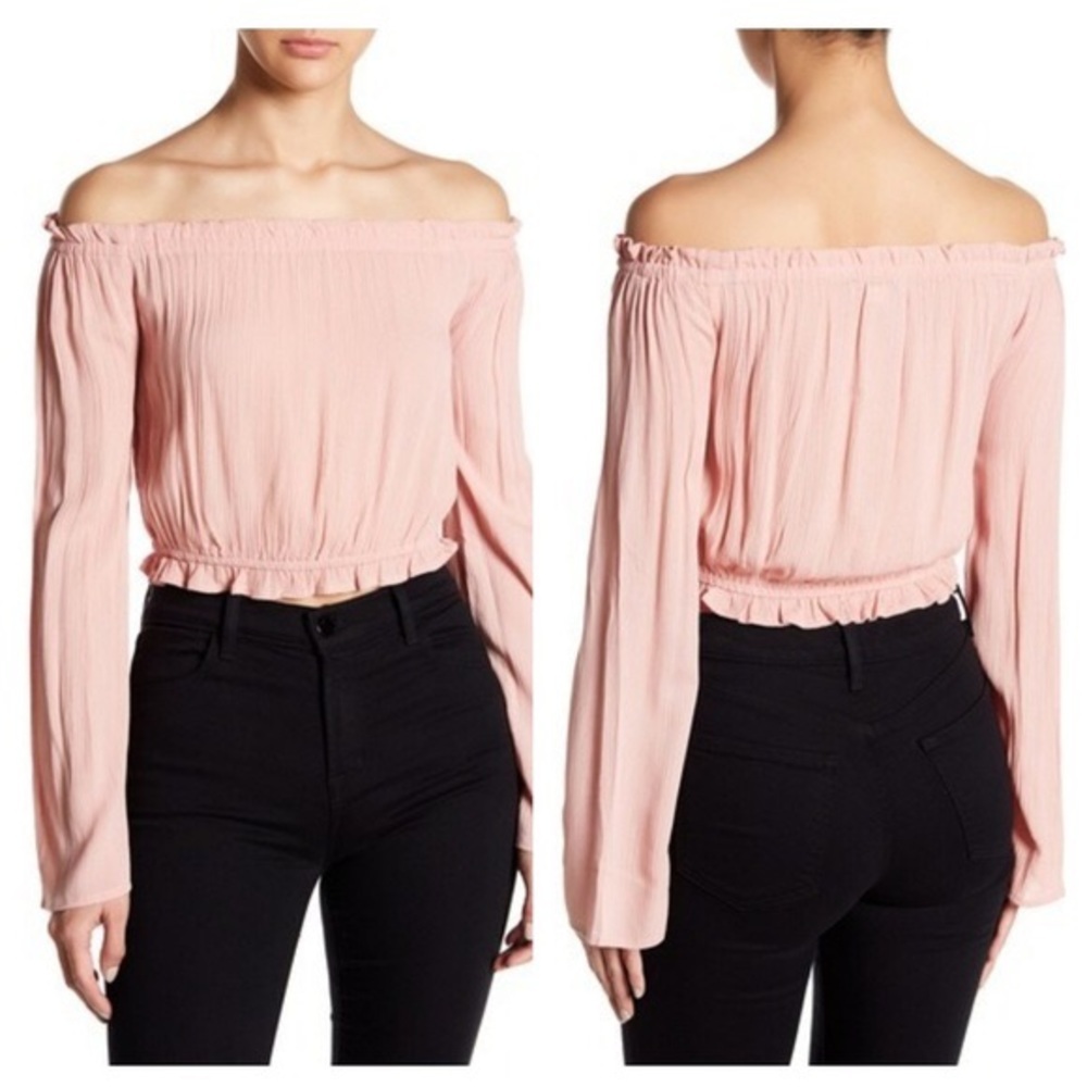 NWT TEN SIXTY SHERMAN NORDSTROM Boho Ruffle Off Shoulder Crop Top Sage Green S